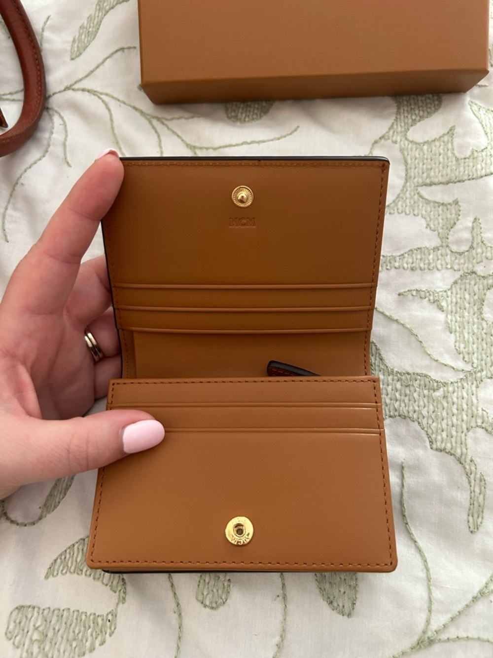 MCM Cognac Brown Visetos Small Wallet with Gold Hardware and Yellow Dust Bag - Picture 6 of 11